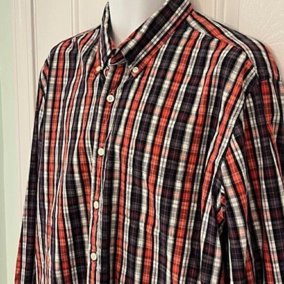 J. Crew Brown and Orange Plaid Long Sleeve Casual Button Up. Size XL - Picture 3 of 4